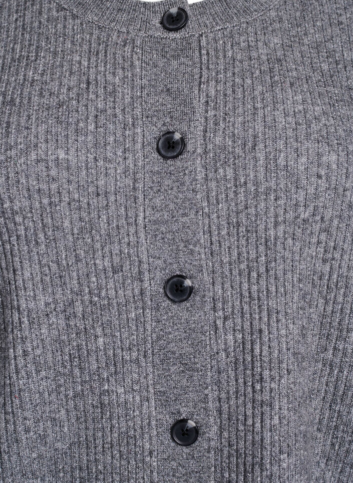 Ribbestrikket cardigan med knapper, Gr&aring;, Packshot image number 2