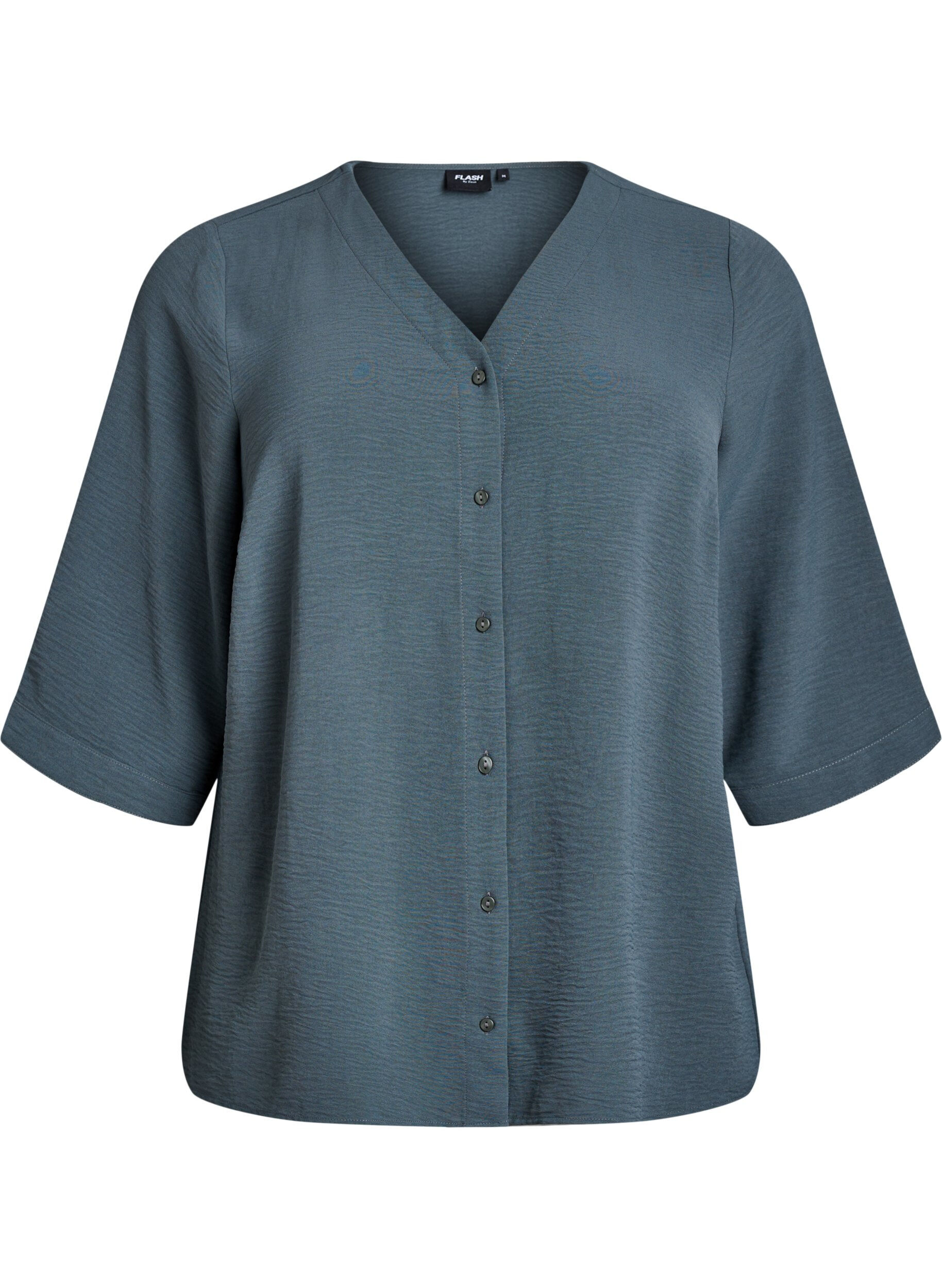 ZizziSkjortebluse med v-hals og 3/4 ermer, Gr&oslash;nn, Packshot image number 0