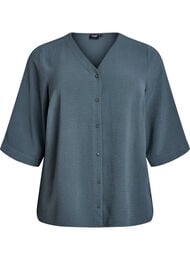 Skjortebluse med v-hals og 3/4 ermer, Gr&oslash;nn
