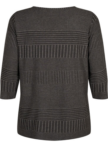 Bluse med 3/4-ermer og stripemønster, Dark Grey Melange, Packshot image number 1