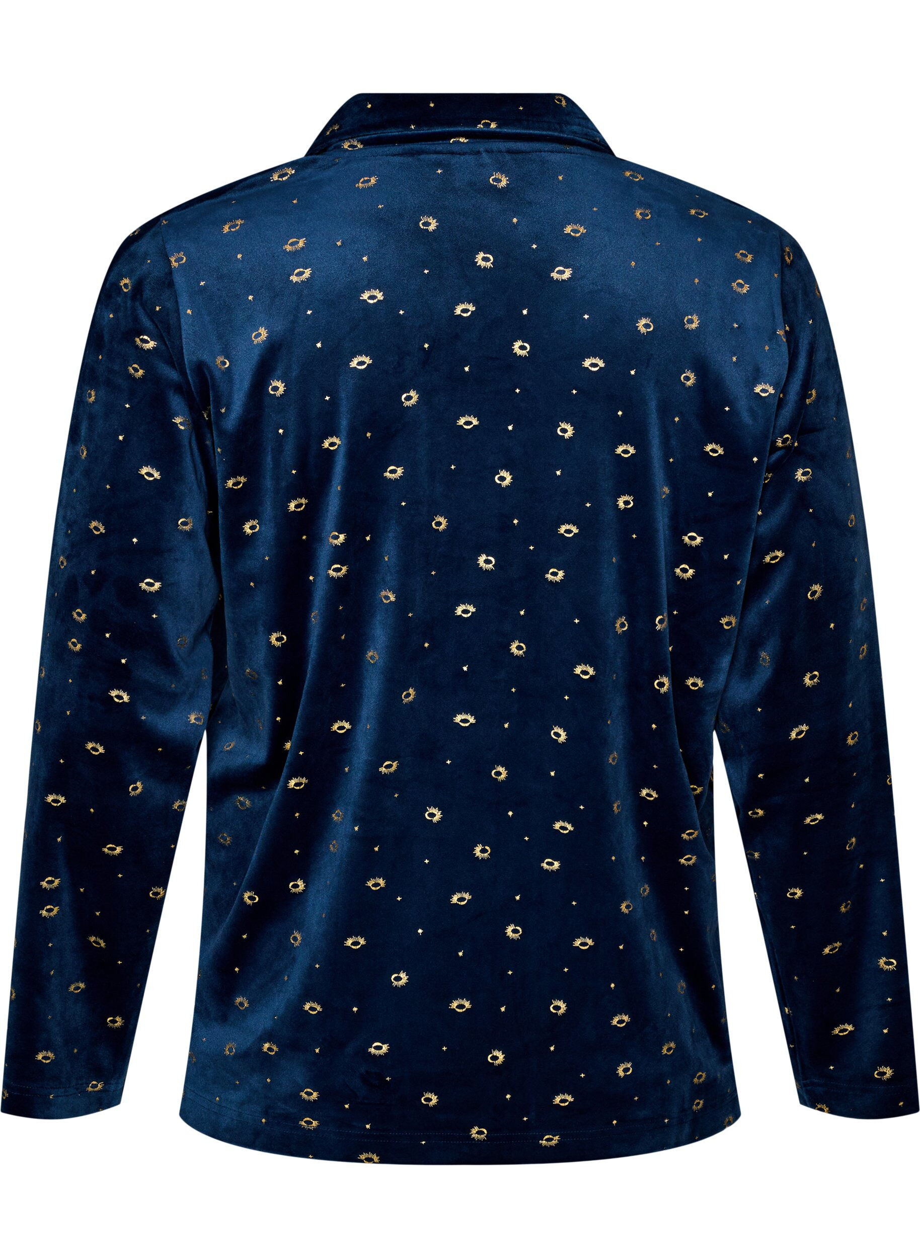 ZizziVelour pyjamas-skjorte med all-over trykk, Bl&aring;, Packshot image number 1