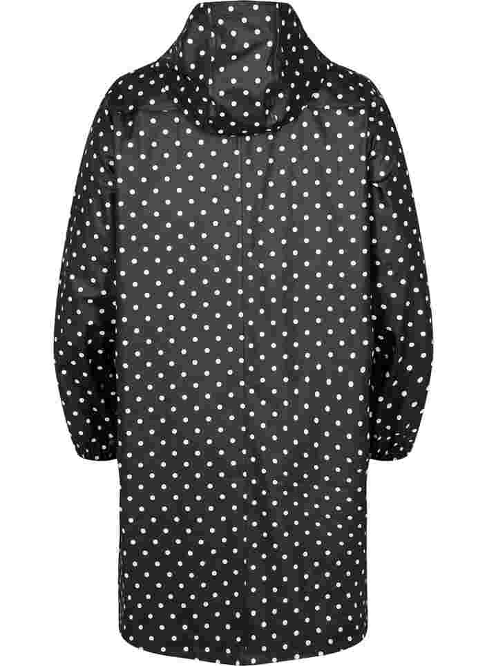 Prikkete regnjakke med hette, Black W/White Dot, Packshot image number 1