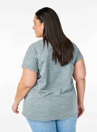 Zizzi Melert T-skjorte med korte ermer, Grønn, Model image number 2