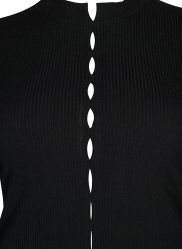 Langermet, ribbestrikket bluse med hulldetaljer, Black, Packshot image number 2