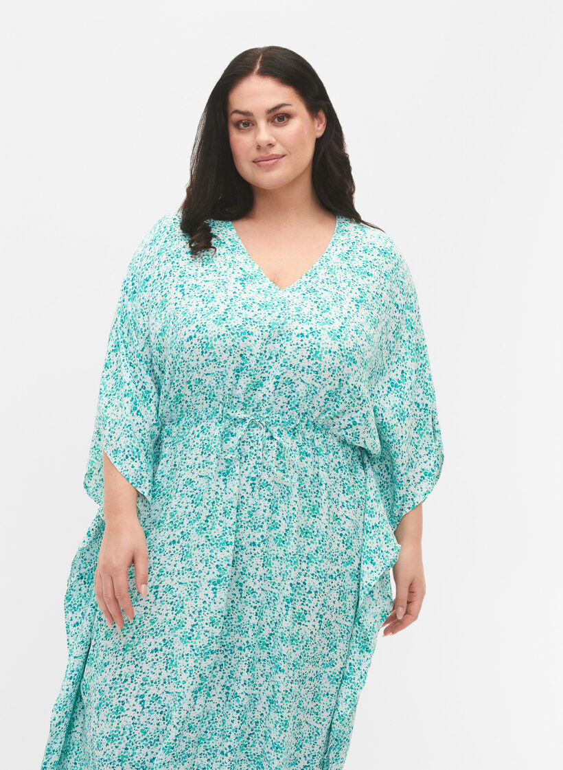 Kaftan i viskose med print, Green Dot, Model image number 2