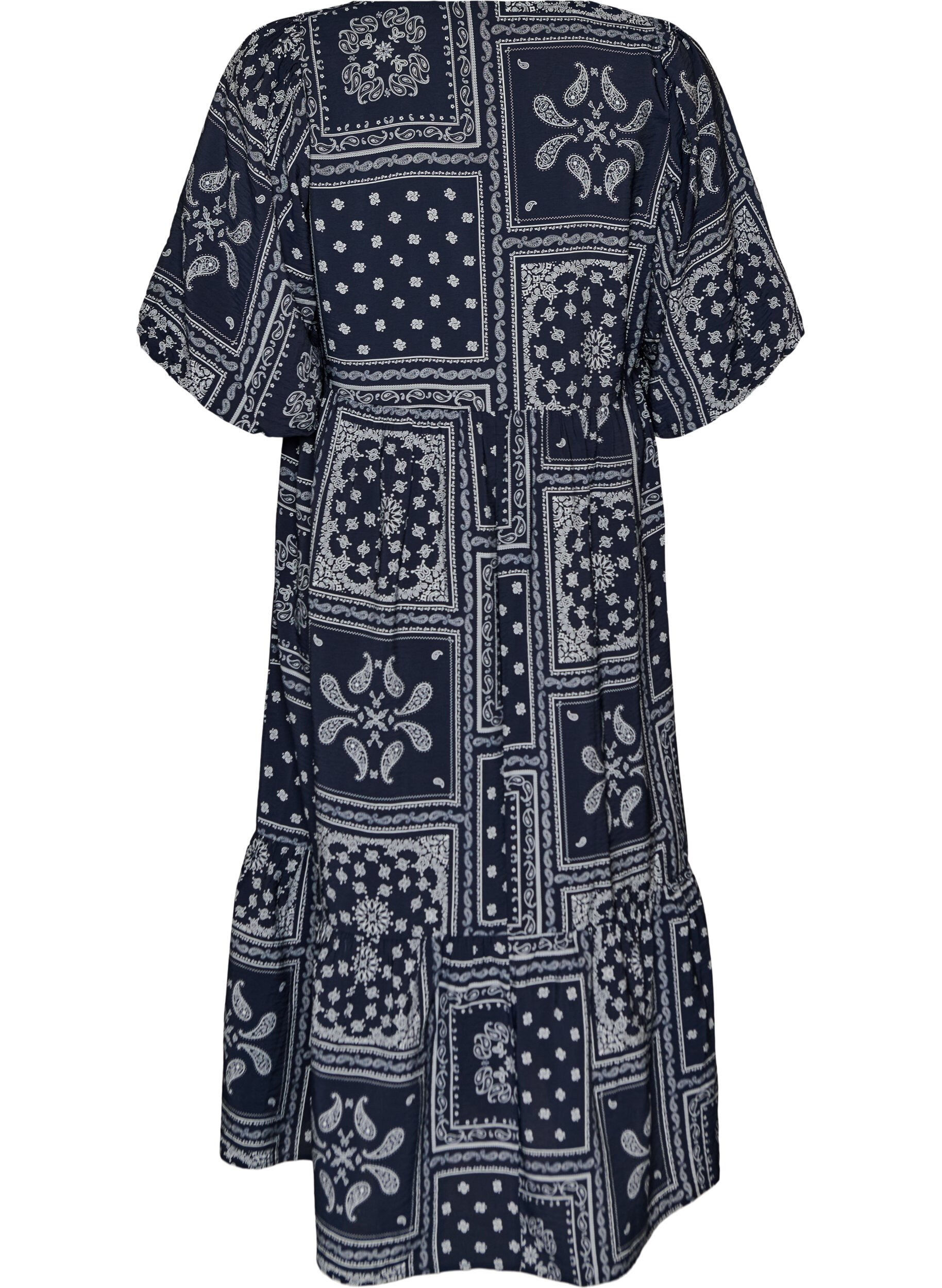 ZizziAnkellang kjole i viskose med paisley-trykk og korte ermer, Bl&aring;, Packshot image number 1