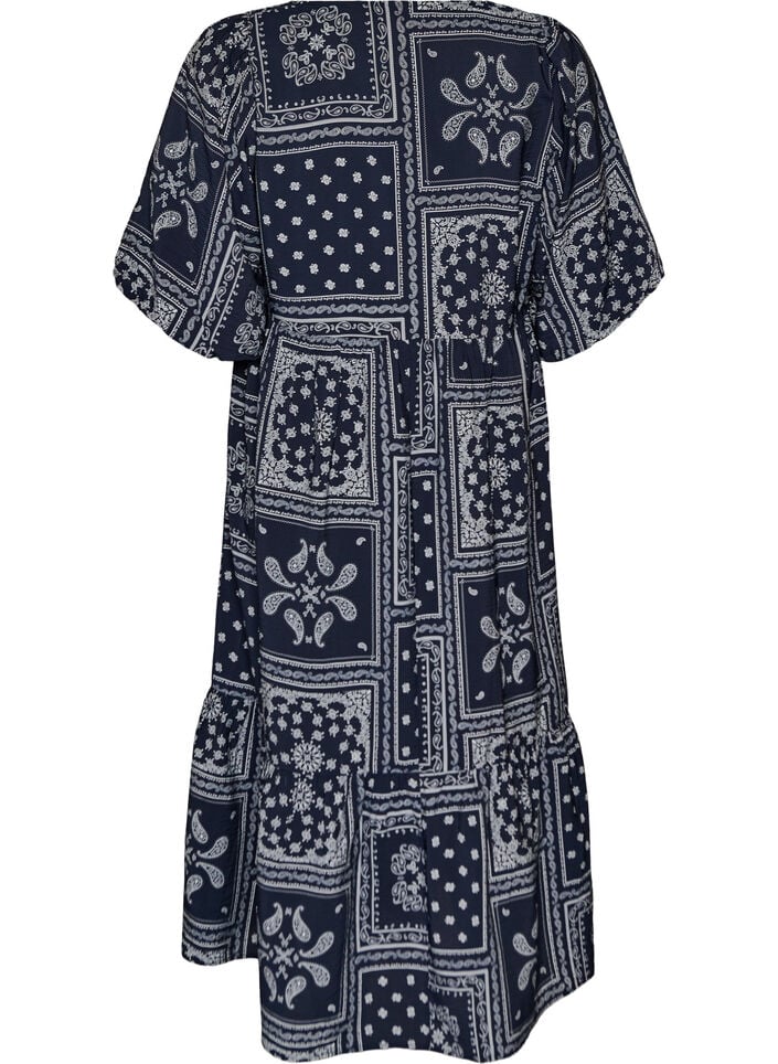 Ankellang kjole i viskose med paisley-trykk og korte ermer, Bl&aring;, Packshot image number 1