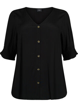 Bluse i viskoe med knapper, Black, Packshot image number 0