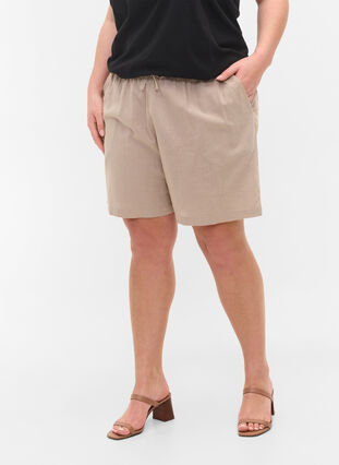 Løs shorts i bomullsblanding med lin, Simply Taupe, Model image number 2