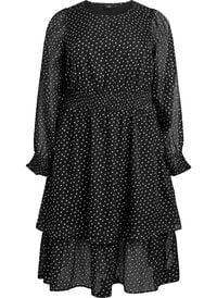 Midikjole i chiffon med prikkete mønster, Svart Midikjole i chiffon med prikkete mønster
