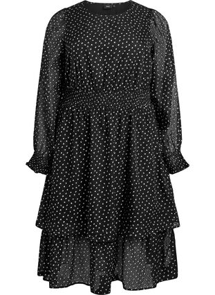 Zizzi Midikjole i chiffon med prikkete mønster, Svart, Packshot image number 0