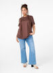 Basic T-skjorte i bomull med rund hals, Brun, Model image number 1