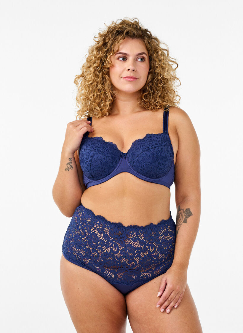 Høy midje hipster-truser med blonder, Medieval Blue, Model image number 0