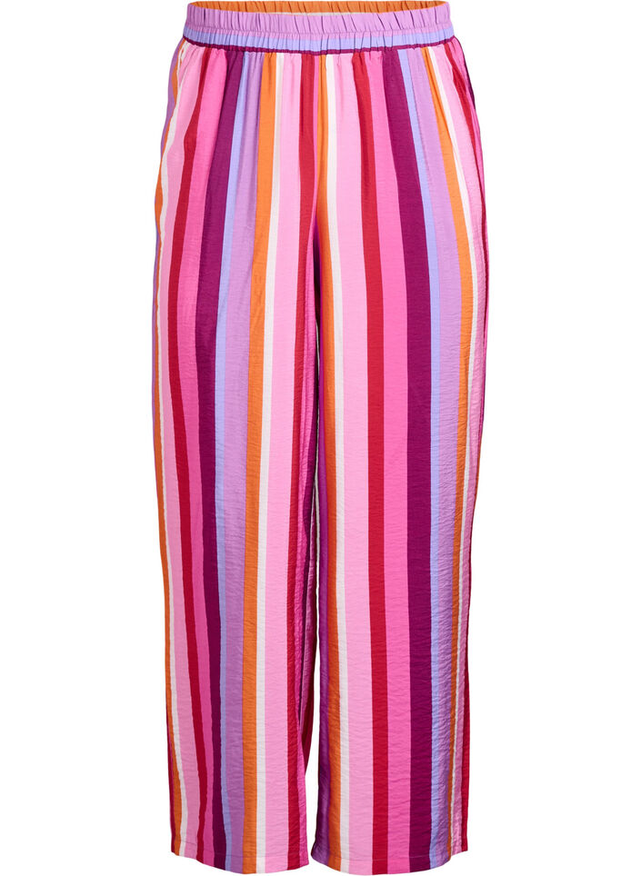 Bukse i viskose med striper og ledig passform, Rosa, Packshot image number 0