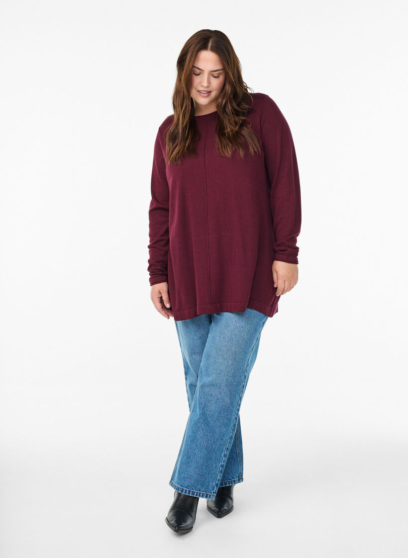 Strikket bluse i bomull og viskoseblanding, M&oslash;rk Bordeaux, Model image number 1