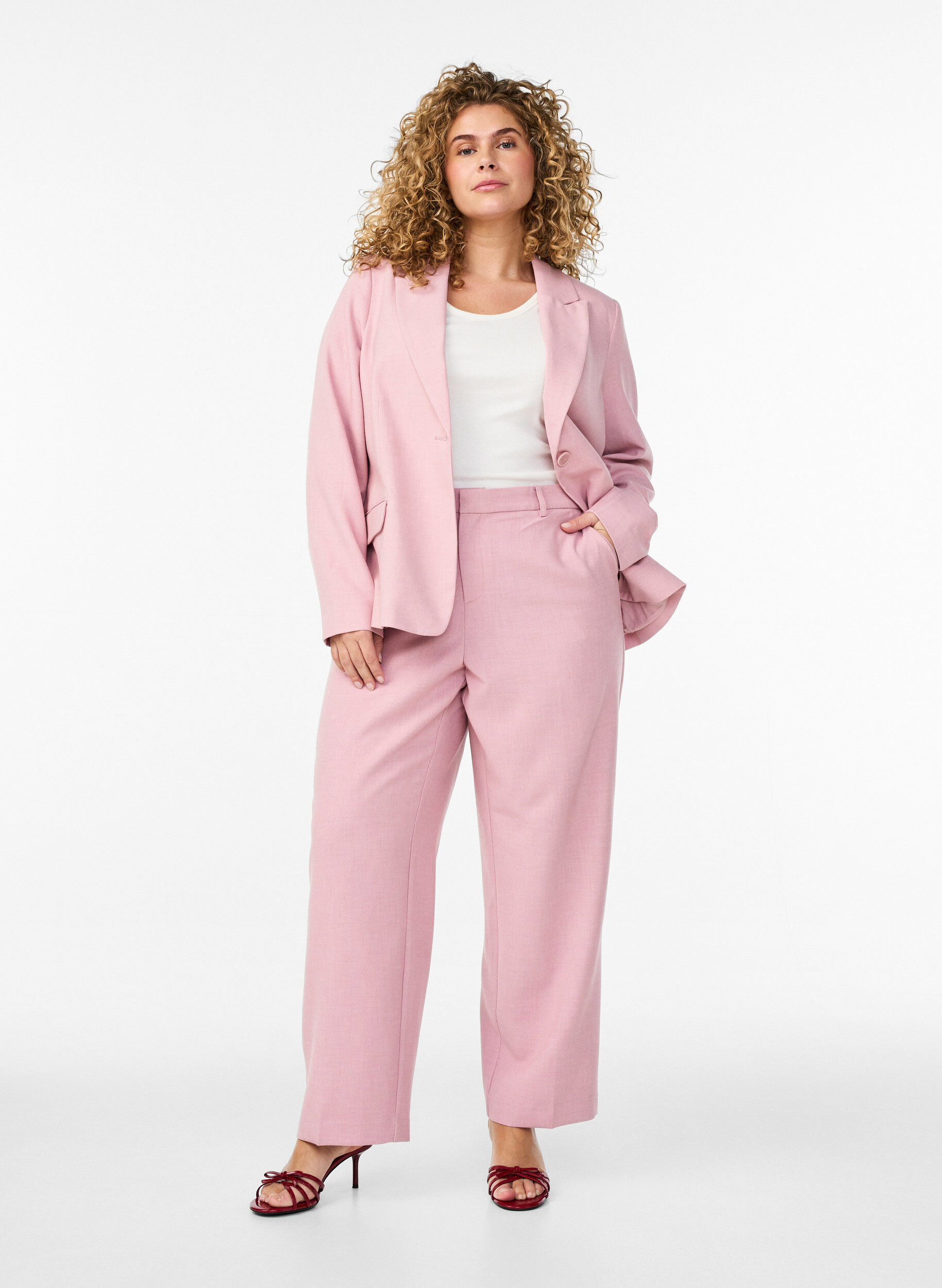 Zizzi Klassisk blazer med enkel knappelukking og lommer, Rosa, Model image number 1