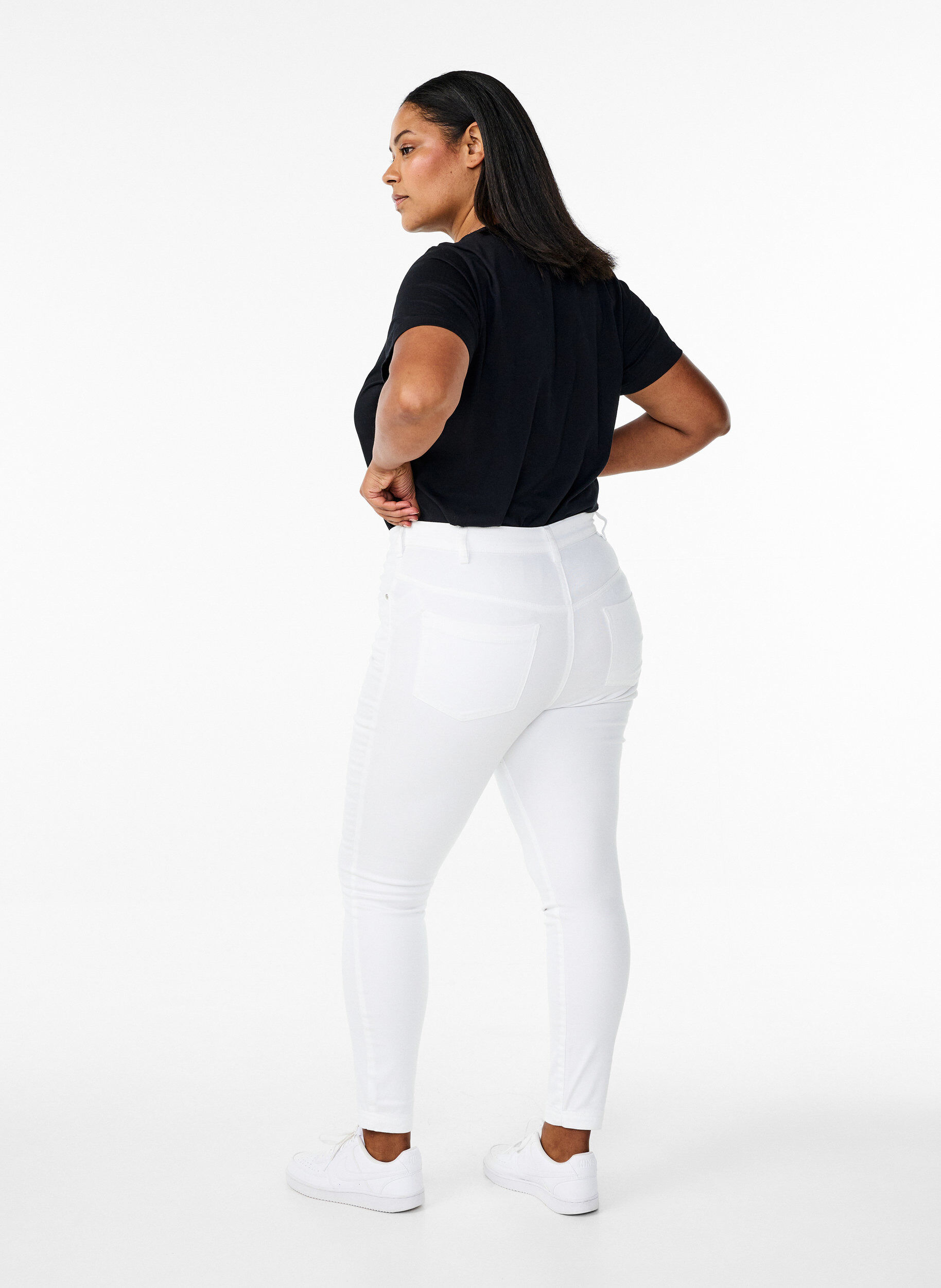 ZizziSuper slim Amy jeans med h&oslash;yt liv, White, Model image number 1