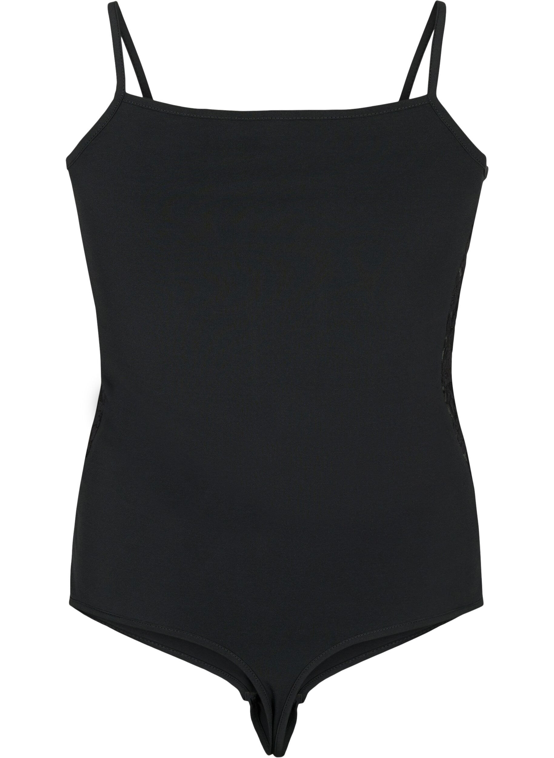 Zizzi Bodystocking med blonder og smale stropper, Black, Packshot image number 1