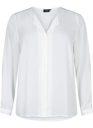 Zizzi Ensfarget skjorte med v-hals, Bright White, Packshot image number 0