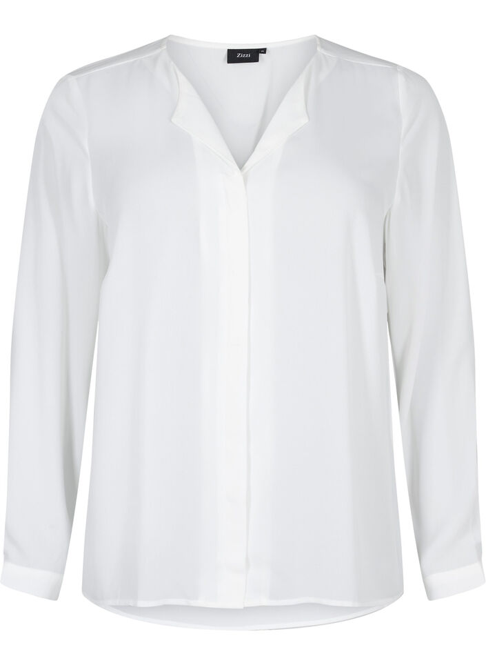 Ensfarget skjorte med v-hals, Bright White, Packshot image number 0