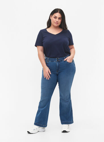 Ellen jeans med høyt liv og bootcut, Blue denim, Model image number 0