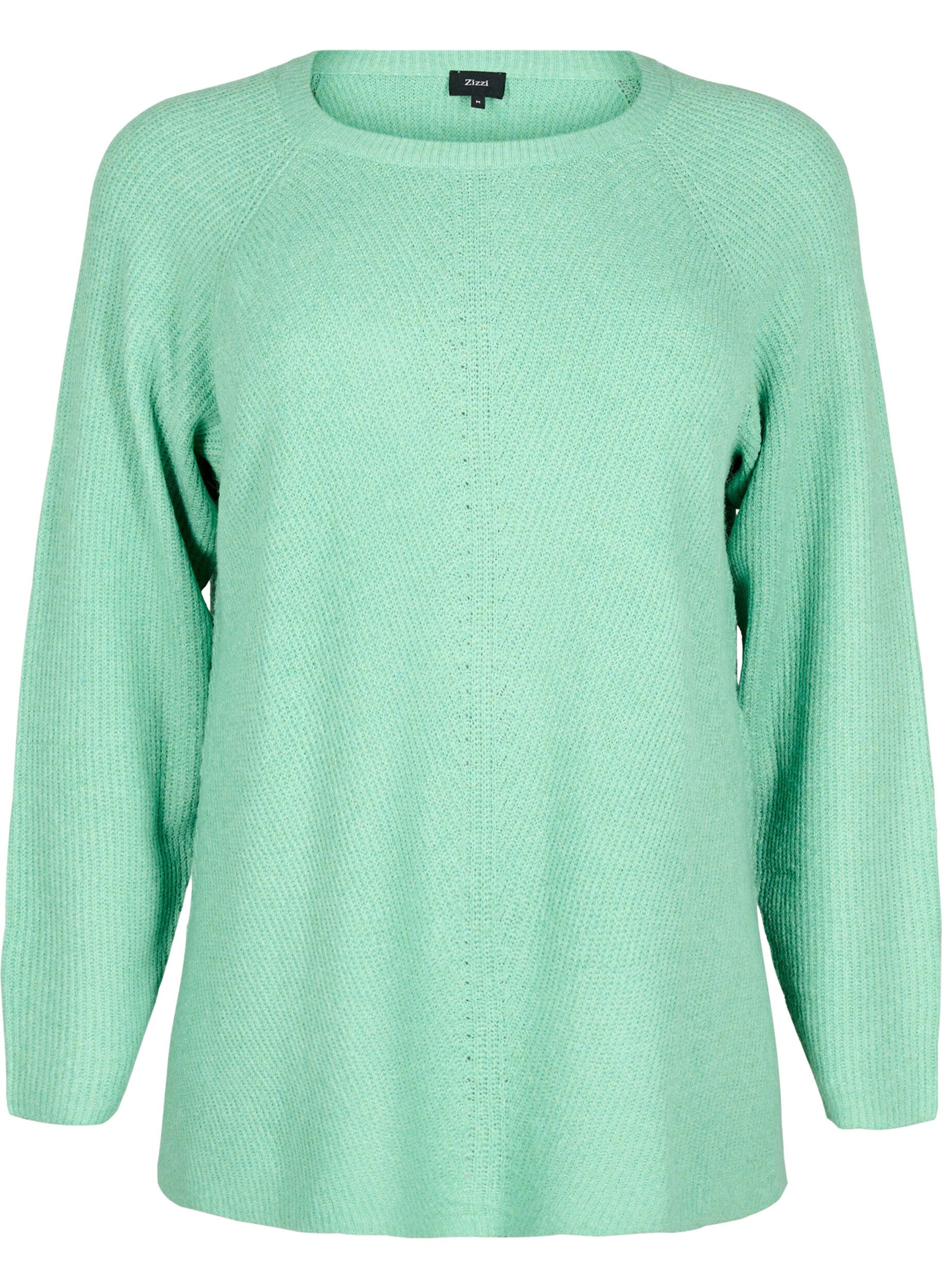 Zizzi Strikket bluse med rund hals, Light G. Green Mel., Packshot image number 0