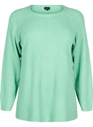 Strikket bluse med rund hals, Light G. Green Mel.
