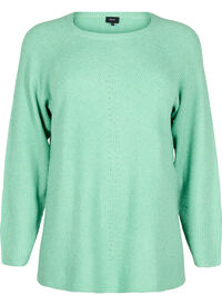 Strikket bluse med rund hals, Light G. Green Mel. Strikket bluse med rund hals