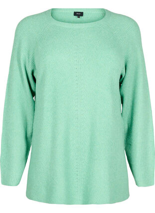Zizzi Strikket bluse med rund hals, Light G. Green Mel., Packshot image number 0