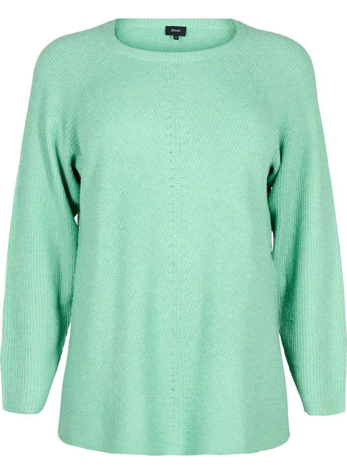 Strikket bluse med rund hals, Light G. Green Mel., Packshot image number 0