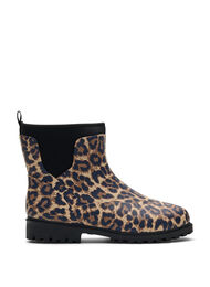 Wide fit - Korte gummistøvler med elastisk neoprene skaft, Leopard AOP