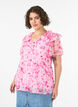 Blomstret bluse med volangkrage og peplumeffekt, Rosa, Model image number 0