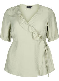 wrap Bluse i viskose med 1/2 ermer, Seagrass 