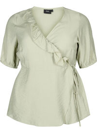 wrap Bluse i viskose med 1/2 ermer