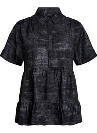 Løs bluse med krage og knapper, Svart Løs bluse med krage og knapper