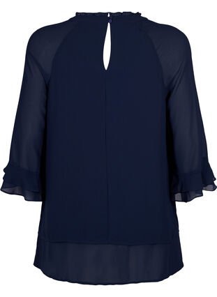 Bluse med asymmetrisk kant og 3/4-ermer, Navy Blazer, Packshot image number 1