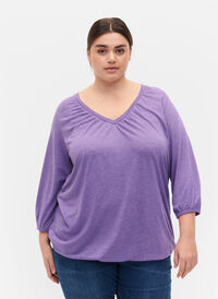 Melert bluse med V-hals, Deep Lavender Mél, Model