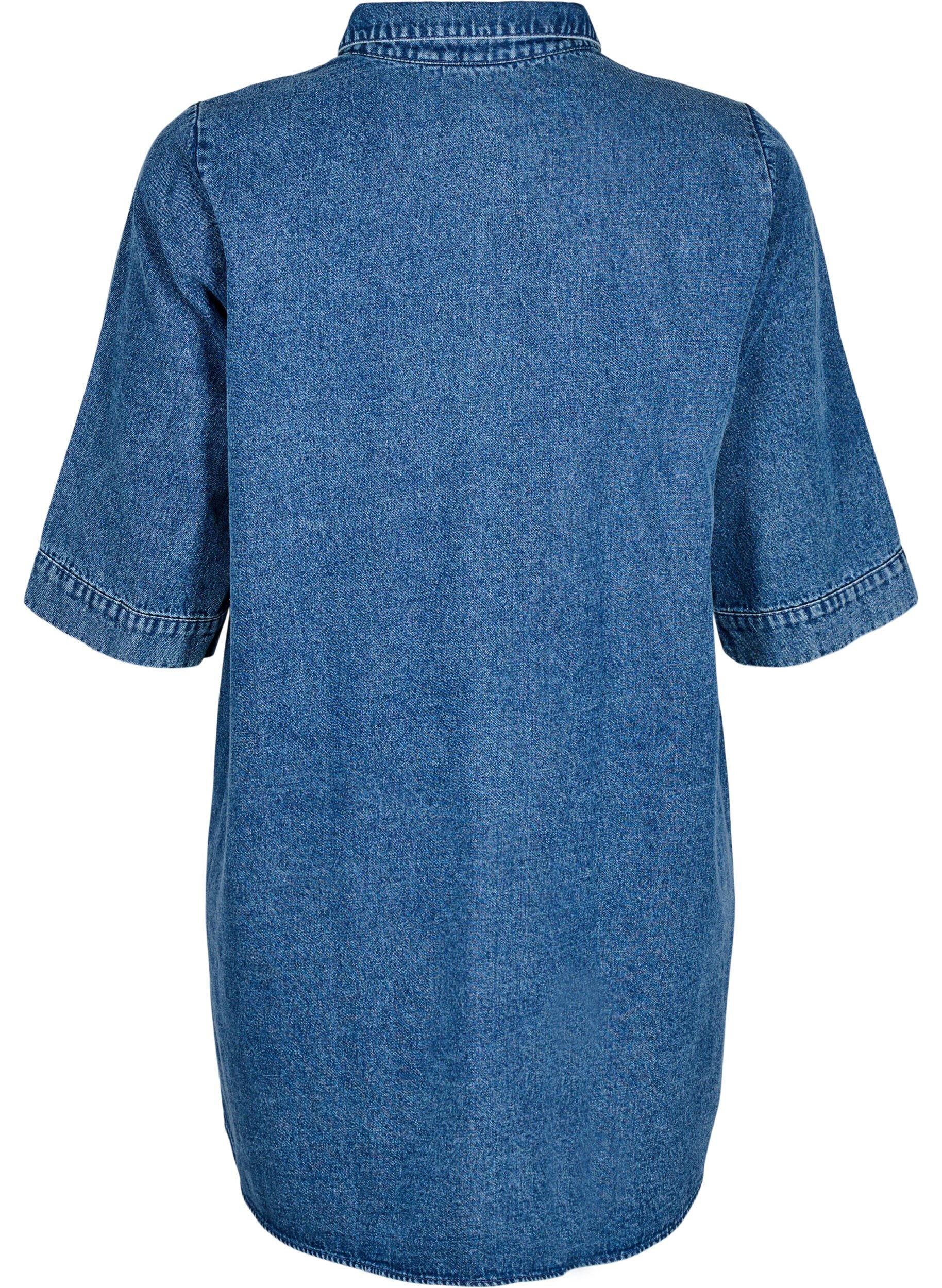 ZizziKort denimkjole med glidel&aring;s og 3/4 ermer, Bl&aring;, Packshot image number 1