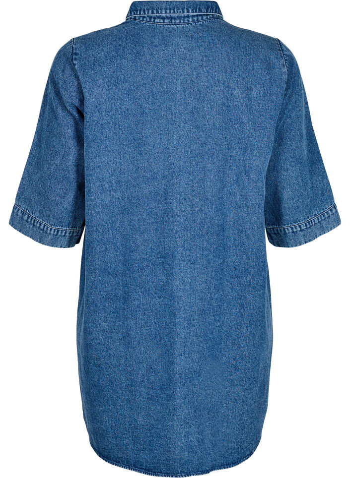 Kort denimkjole med glidel&aring;s og 3/4 ermer, Bl&aring;, Packshot image number 1
