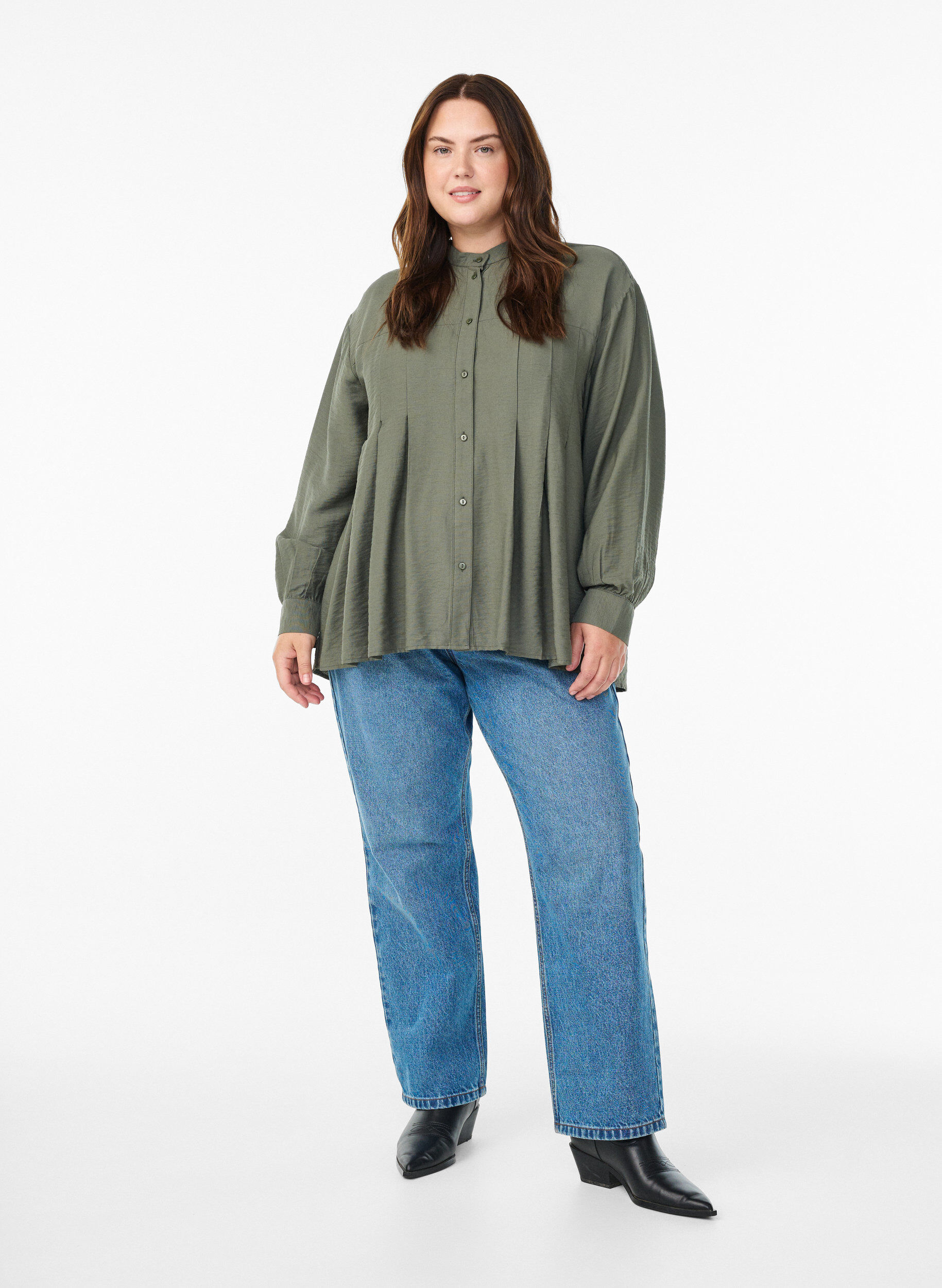 Zizzi Viskoseskjorte med A-linjeform, Gr&oslash;nn, Model image number 1