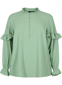 Bluse med volanger og knapper