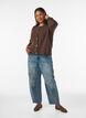 Flettestrikket cardigan med gullfargede knapper, Brun, Model image number 1