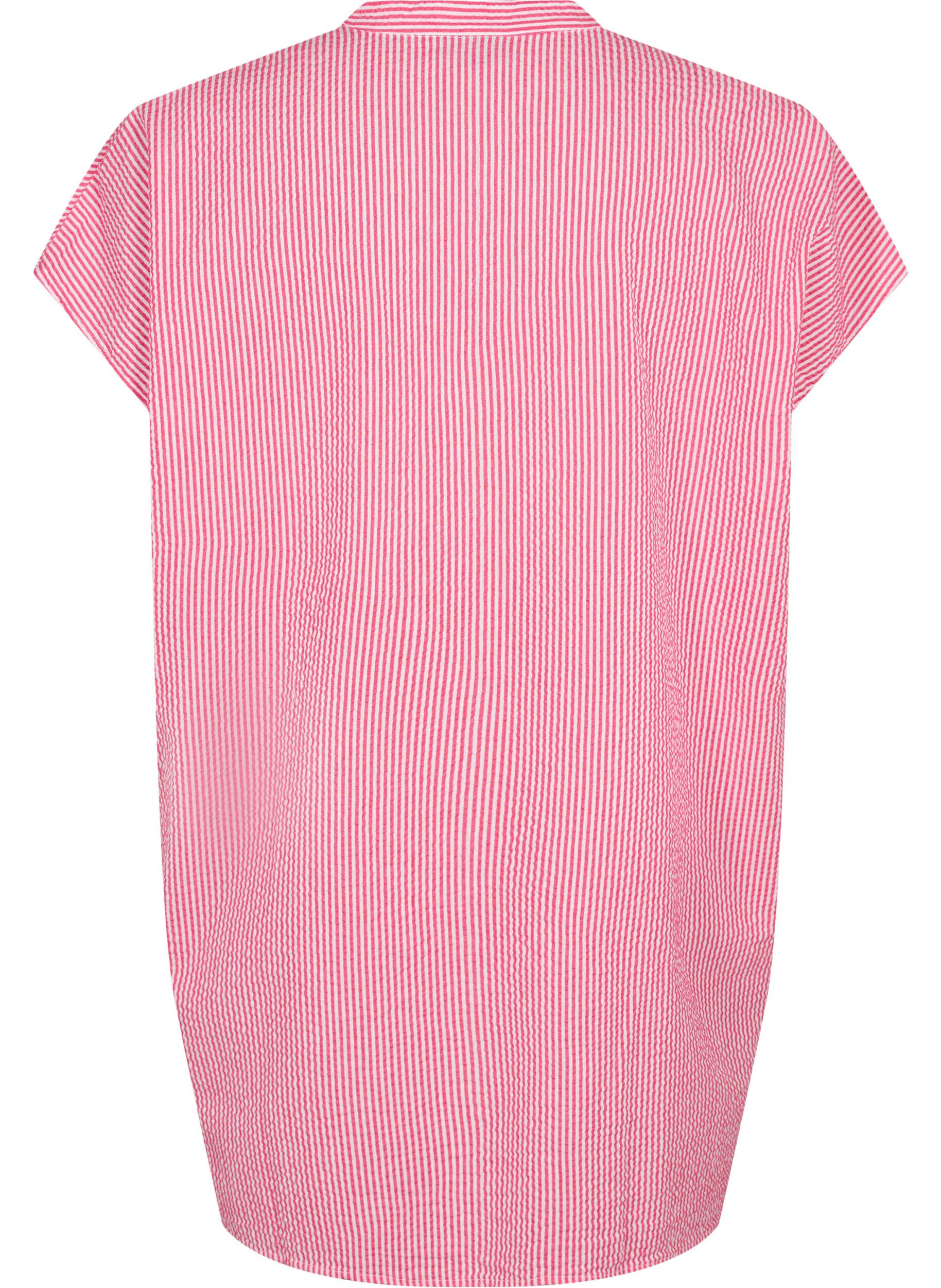 ZizziKortermet bomullskjorte med striper, Beetroot P. Stripe, Packshot image number 1