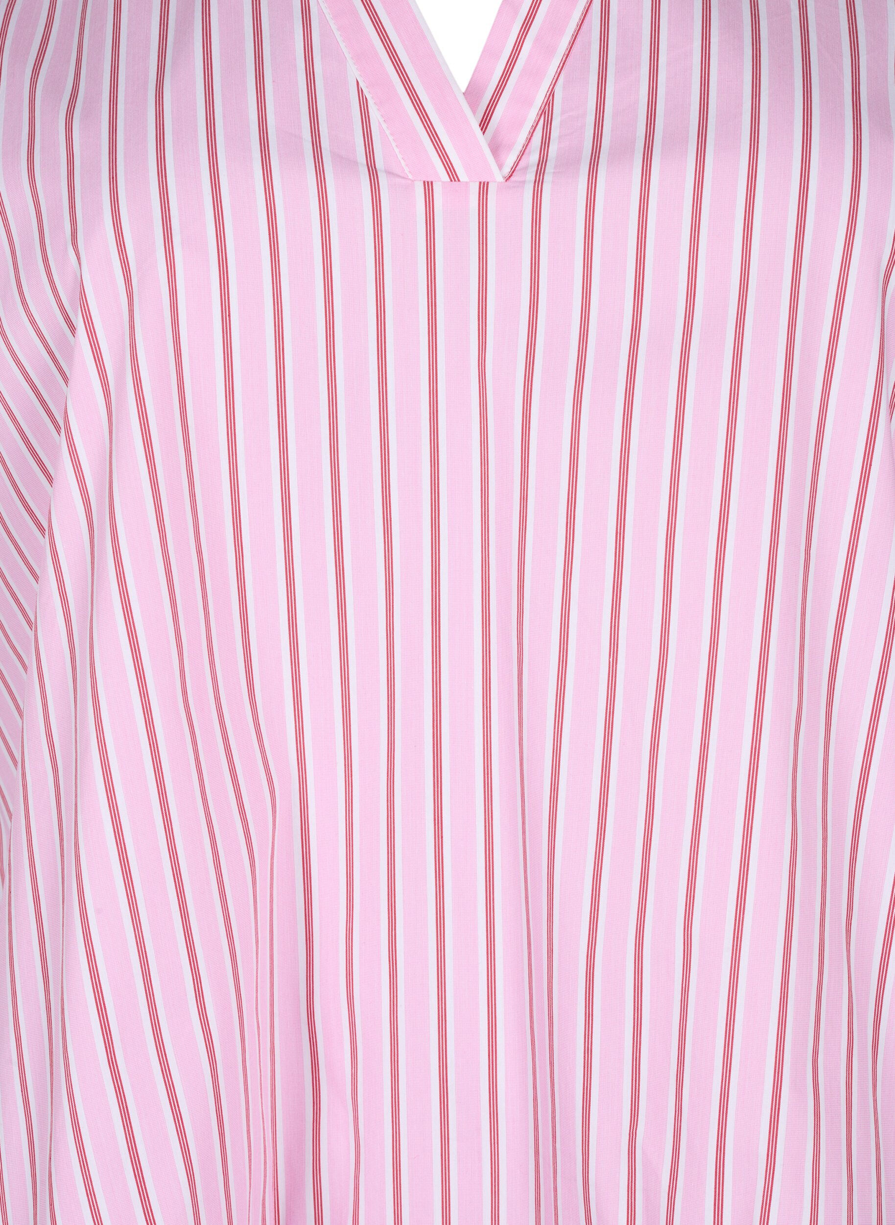 Zizzi Stripete bluse med peplum og volangdetaljer, Pink Red Stripe, Packshot image number 2