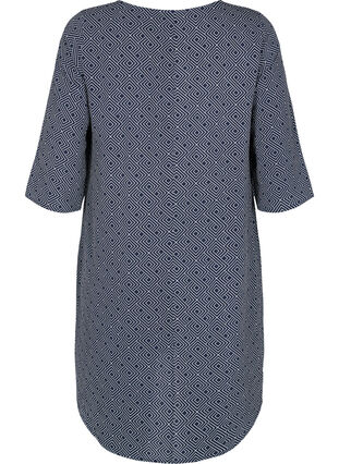 Mønstrete kjole med 3/4-ermer, Blue Graphic, Packshot image number 1