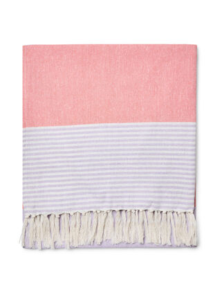 Stripete hammam håndkle med frynser, Pastel Lilac Comb, Packshot image number 1