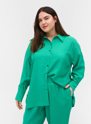 Viskoseskjorte med lange ermer, Mint, Model image number 0