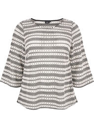 Heklet bluse med 3/4-ermer, Black White