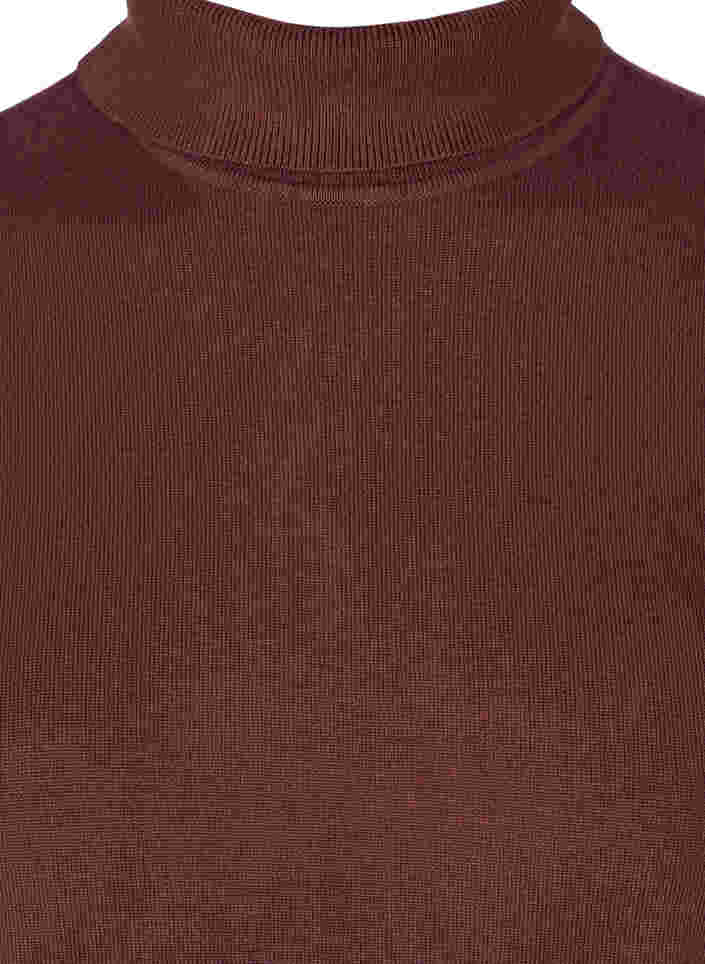 Strikkegenser i viskosemiks med høy hals, Bitter Chocolate, Packshot image number 2