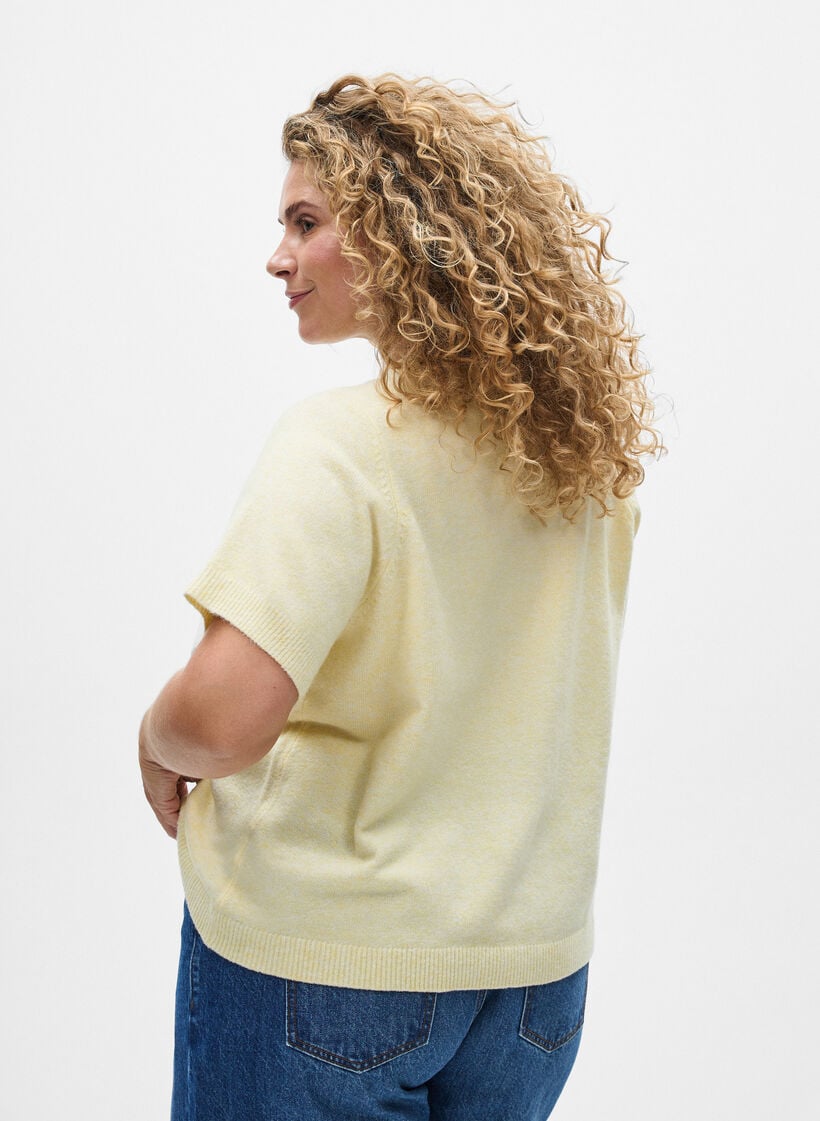 Strikket cardigan med korte ermer, Gul, Model image number 2